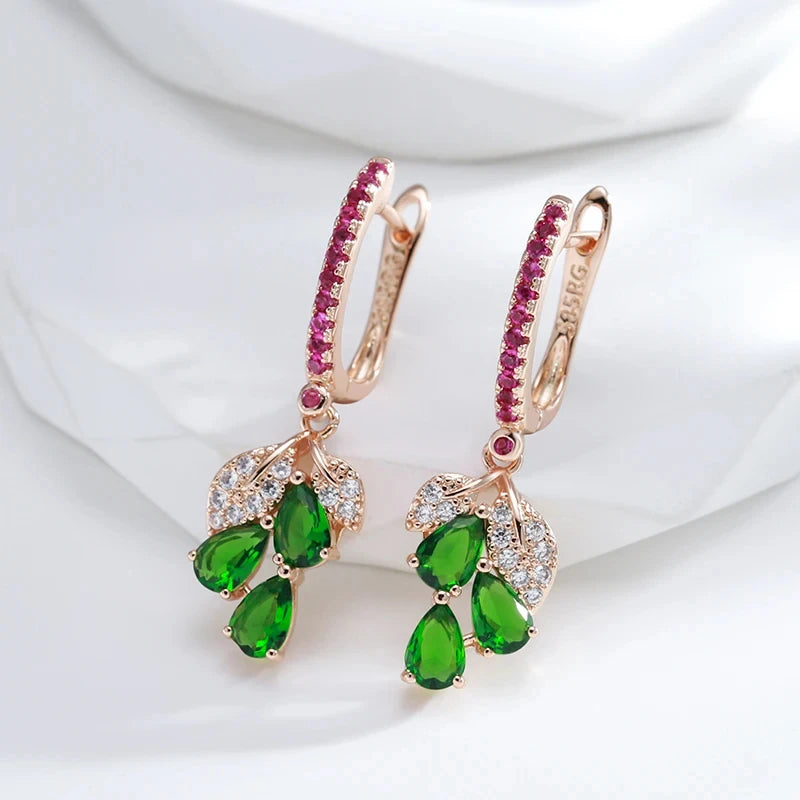 Wbmqda Red Pomegranate Flower Long Drop Earrings For Women 585 Rose Gold Color Luxury Elegant Zircon Jewelry Accessories
