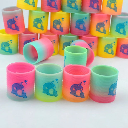 24PCS Rainbow Magic Springs Circle Toys Kids Birthday Party Favors Guests Giveaway Small Gifts Pinata Fillers Flexible Funny 