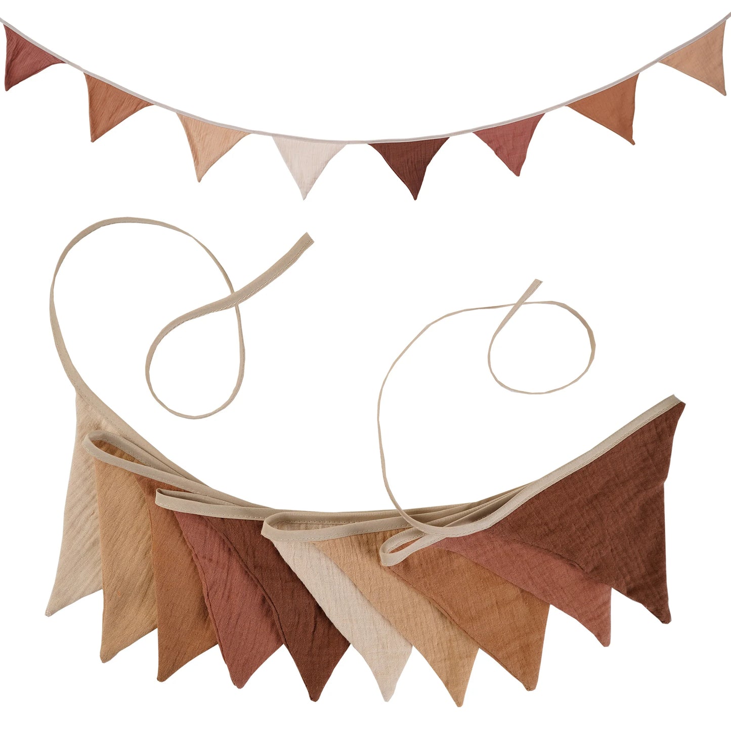 2.6M Nursery Fabric Bunting 10 Triangle Pennant Flags Party Decor Banner Home Baby Shower Carnival Garland - NO012-Brown