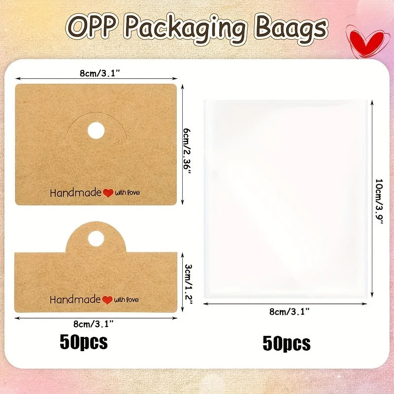 100Pcs Jewelry Package Bags, Including 50 Bags and 50 Cards, Jewelry Display Clear Bags, Bracelets, Earrings, Craft Packaging