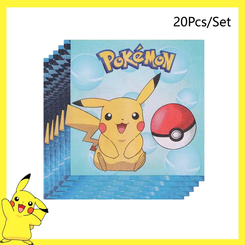 Pokemon Birthday Party Decoration Pikachu Disposable Tableware Cup Napkin Plate Tablecloth Baby Shower Cake Topper Flag Ballo