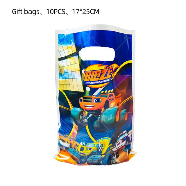 Blaze Monster Balloons Machines Race Car Happy Birthday Banner Party Decoration Cake Topper Disposable Tableware Background B