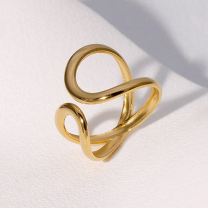 Stainless Steel Irregular Wave Rings for Women Men Creative Gold Color Adjustable Opening Rings Female Statement Jewelry Gift