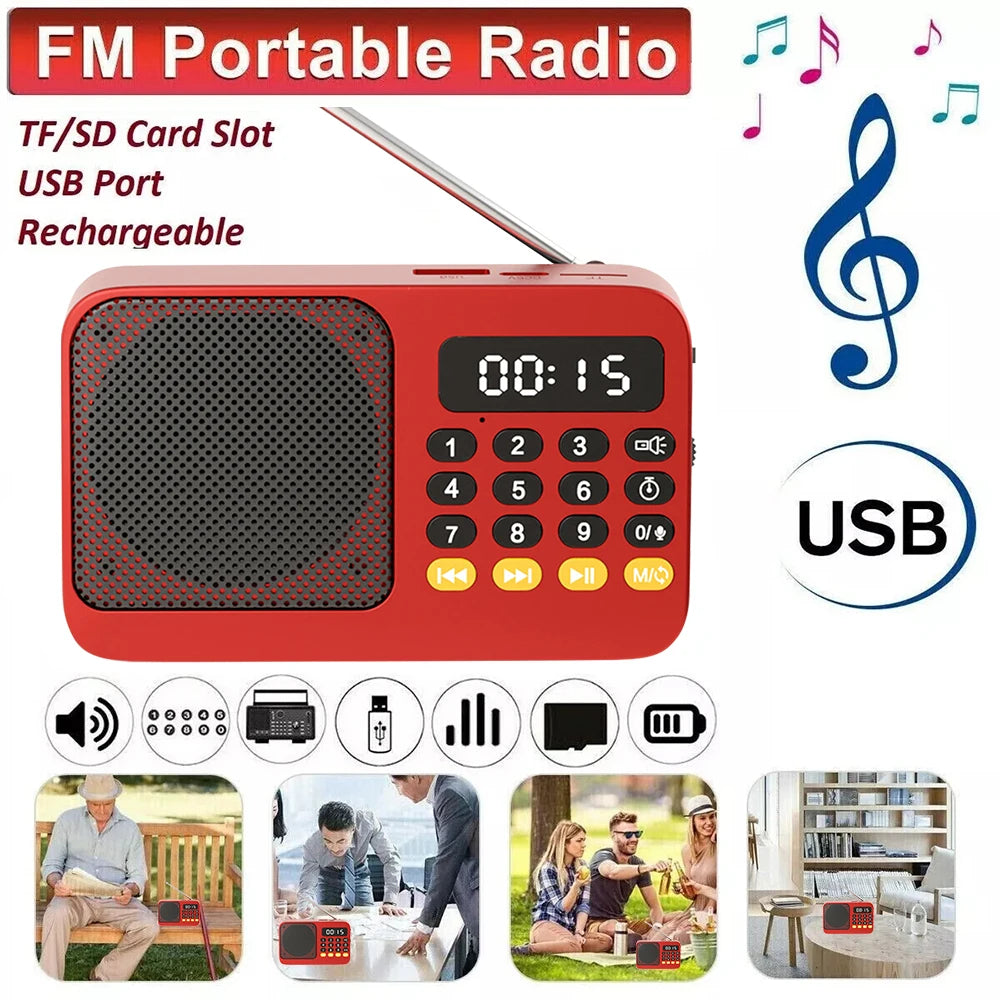 Bluetooth 5.0 Portable FM Radio Small Emergency Recargable Sound Box Mini Vintage Speaker Mp3 Player Support TF Card USB Driv
