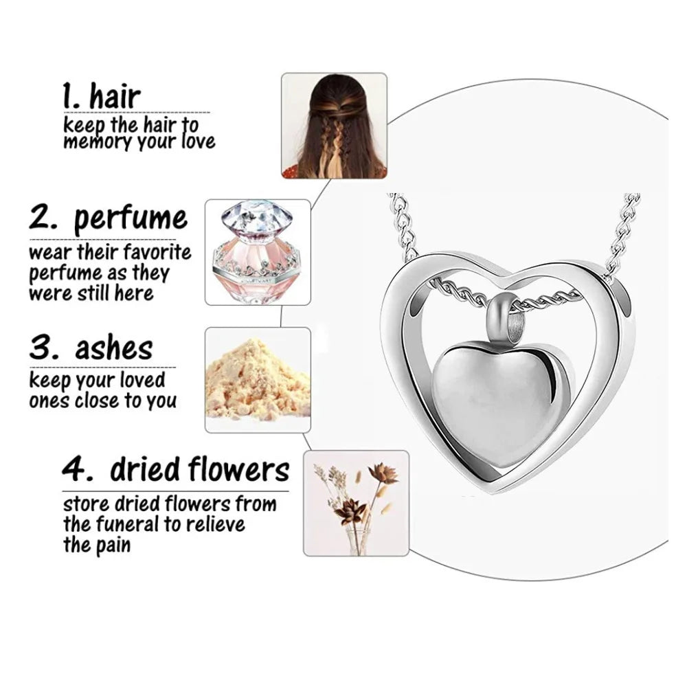 Cremation jewelry double heart ashes necklace 4 colors ashes pendant keepsake waterproof ashes holder jewelry-custom engravin