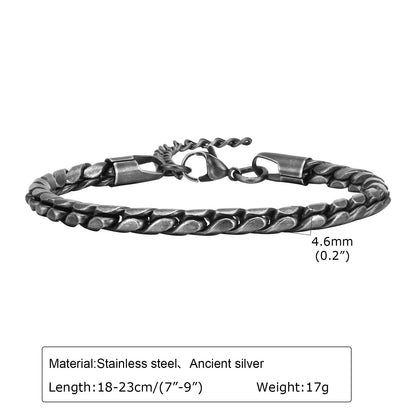 Vintage Chain Bracelets for Men Boys,Byzantine Stainless Steel Braided Link Wristband,Retro Jewelry Birthday Father Gifts