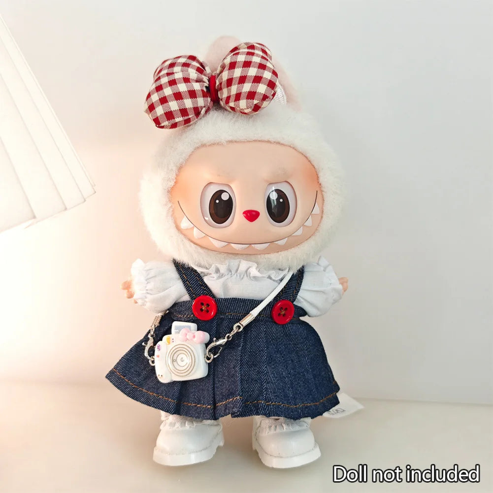 Mini Doll'S Clothes Outfit Accessories for 15-17cm Ropa Labubu & 10cm Cotton Doll Love Hoodie Pink Yarn Skirt Clothing no dol