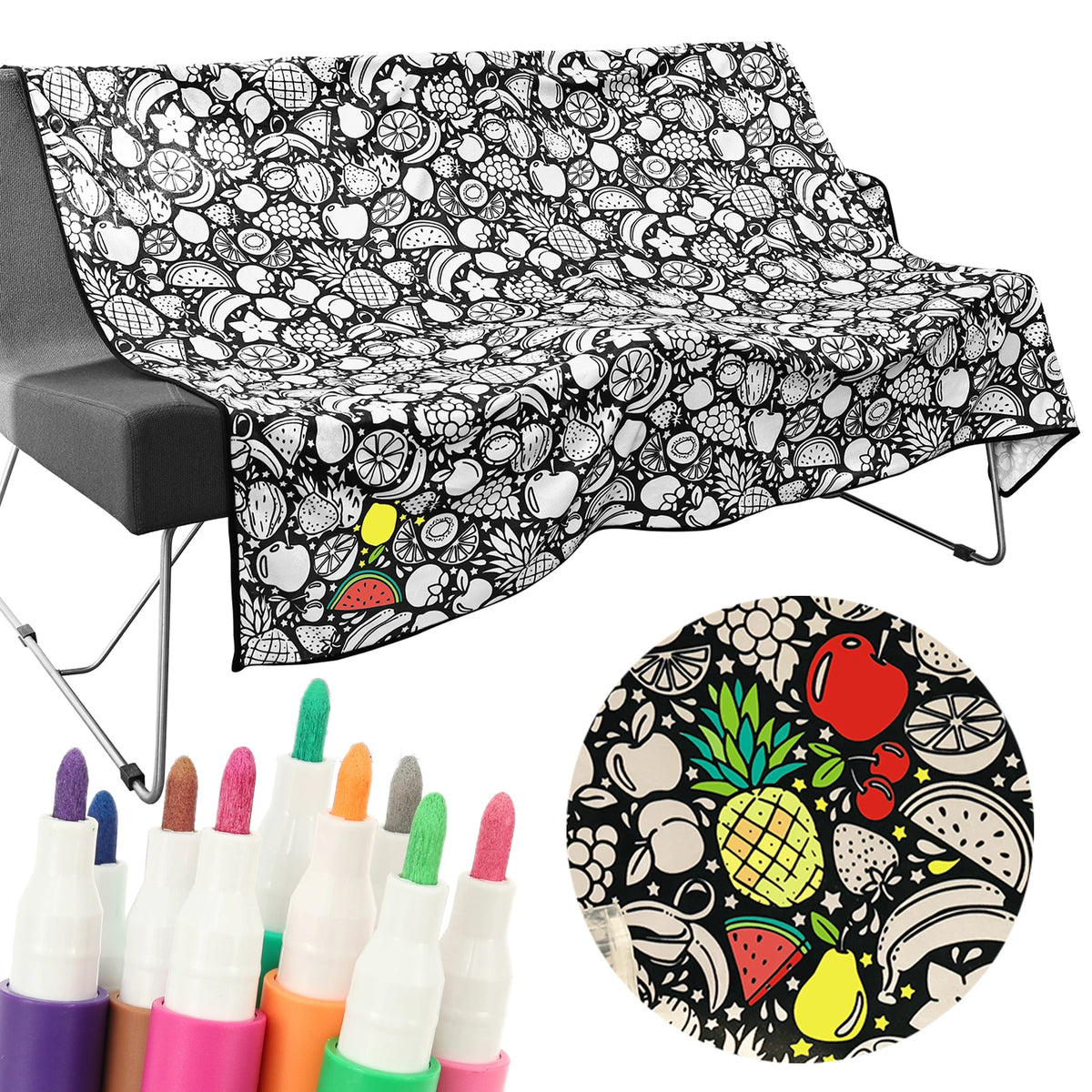 DIY Coloring Blanket with 24 Colored Markers Creative Personalization pattern blanket Stress Relief Unique Paint art Decor Gi