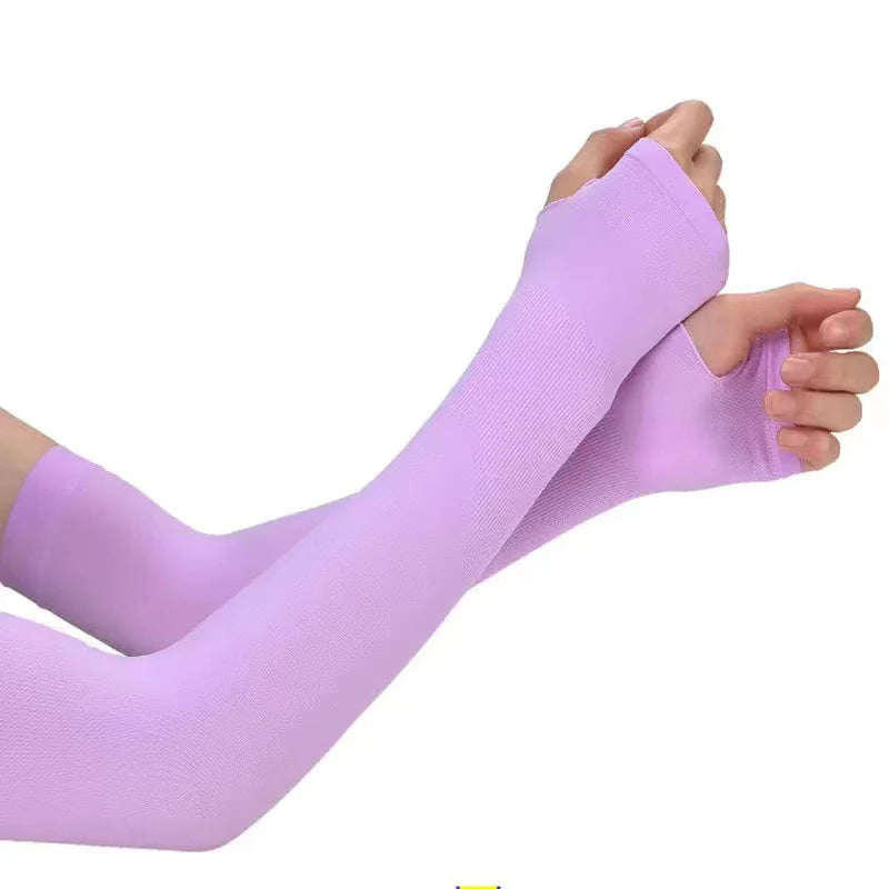 1 Pair Summer Long Ice Silk Arm Sleeves Sun UV Protection Hand Protector Cover Sunscreen Outdoor Elastic Half Finger Gloves S