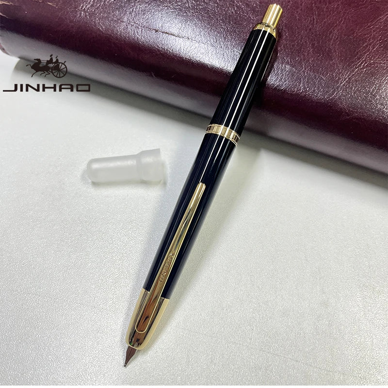 Jinhao 20 Press Retractable Fountain Pen EF/F Nib with Converter Resin Writing Gift Pen - shinny blackGoldclip / EF