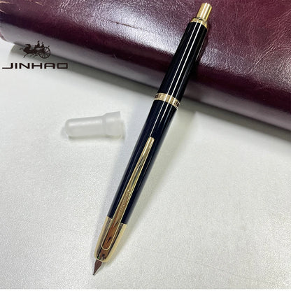 Jinhao 20 Press Retractable Fountain Pen EF/F Nib with Converter Resin Writing Gift Pen - shinny blackGoldclip / EF