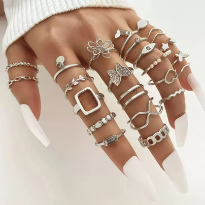 10/20/30/50/100Pieces Fashion Hollow-Out Rings Set For Women Mix Style Trendy Flowers Heart Butterfly Daily Jewelry Party Gif