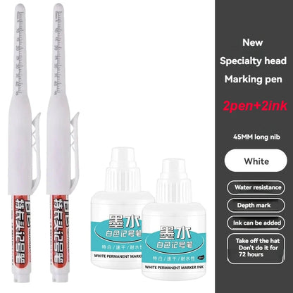 45mm Waterproof Deep Hole Marker Pens Long Nib Head Carpenter Pen White/Black/Blue Ink for Multi-Purpose Woodworking Hand Too