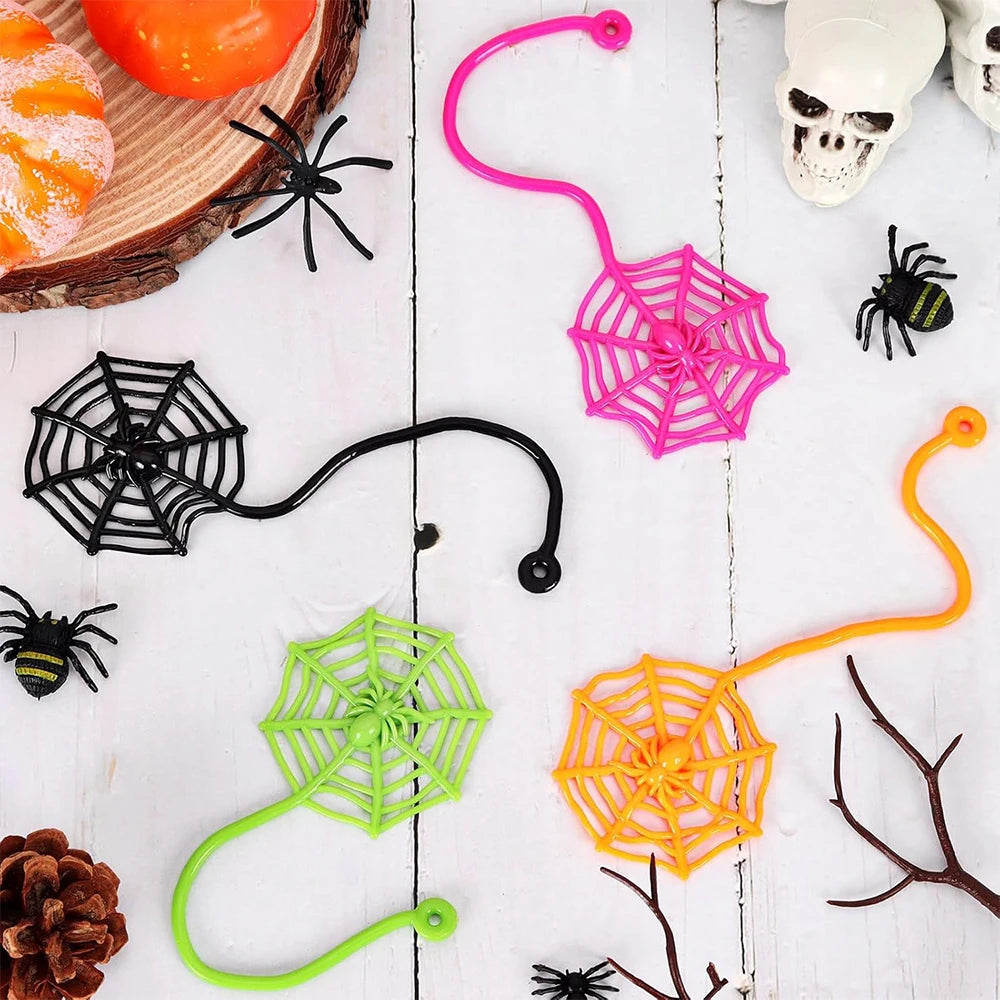 8/12/24Pcs Spider Party Favor Colorful Sticky Hands Spider Web Classroom Prizes Halloween Party Favor Spider Theme Birthday G