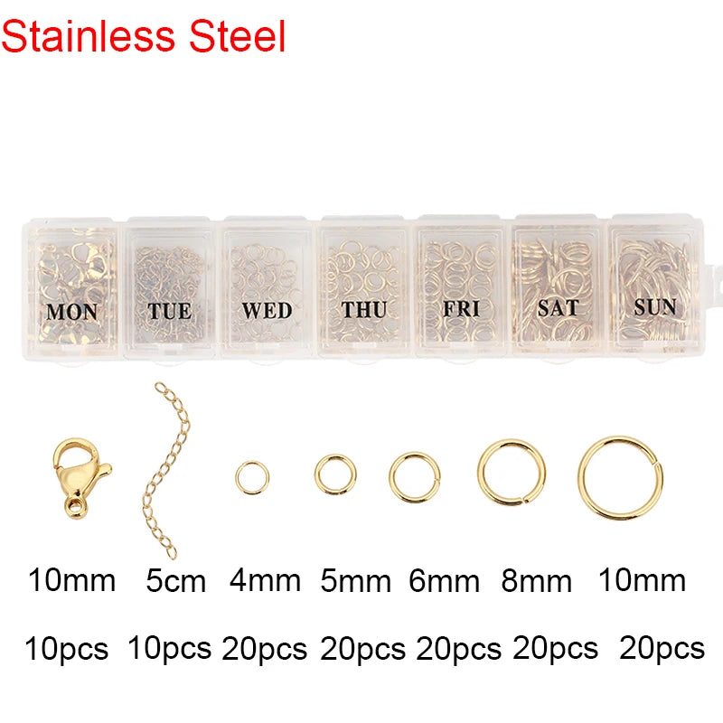 Stainless Steel Lobster Clasps Open Jump Rings Crimp Beads Caps For Diy Bracelet Necklace Supplies Jewelry Making Kit Set Box