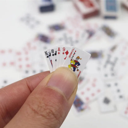 Funny Cute Mini Playing Cards Poker Games Super Small Cards Spoof Gifts Travel Toys Prank Props Dollhouse Miniature Poker Car