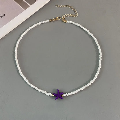 Shell Starfish Woman Short Necklace Summer Holiday Gift Handmade Choker Seed Beads Neck Jewelry White