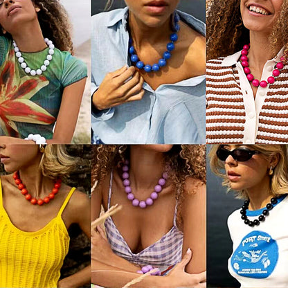 Docona Bohemia Bead Round Colourfulne Neckalce for Women Fashion Banquet Adjustable Geometric Holiday Jewelry Party Gifts