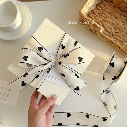10 Yard Love Flocked Polyester Ribbon 4cm Soft Silk Ribbon For Holiday Decoration Packing Gifts DIY Making Hair Accessories