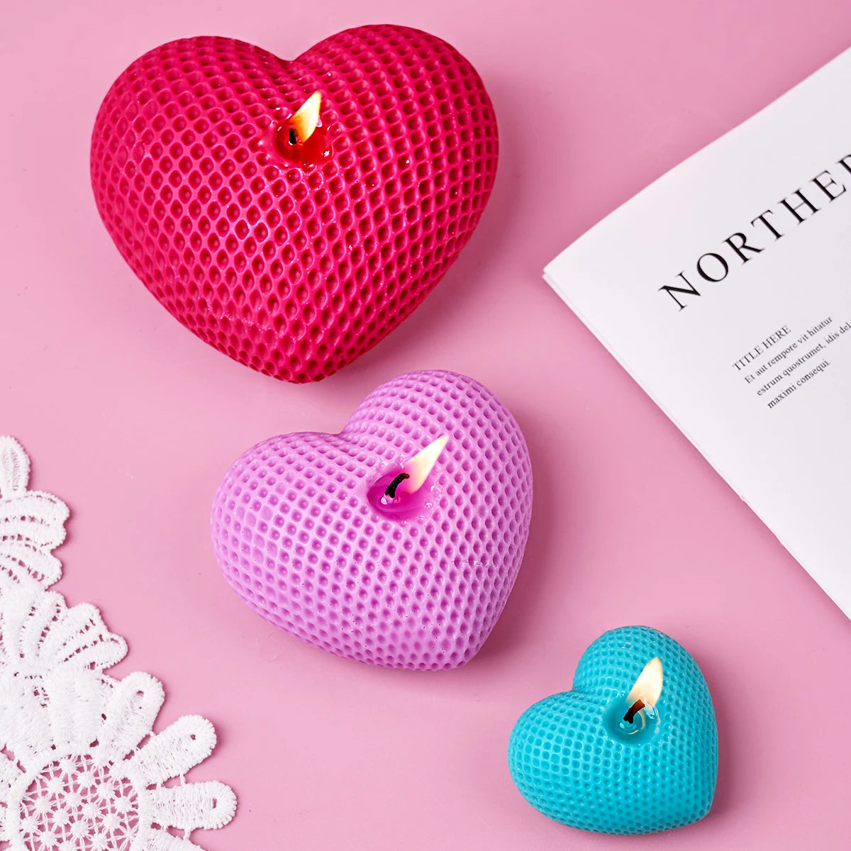 S/M/L Grid Heart Silicone Candle Mold Handmade 3D Love Shape Aromatic Soap Making Supplies Mould DIY Valentine's Day Craft Gi
