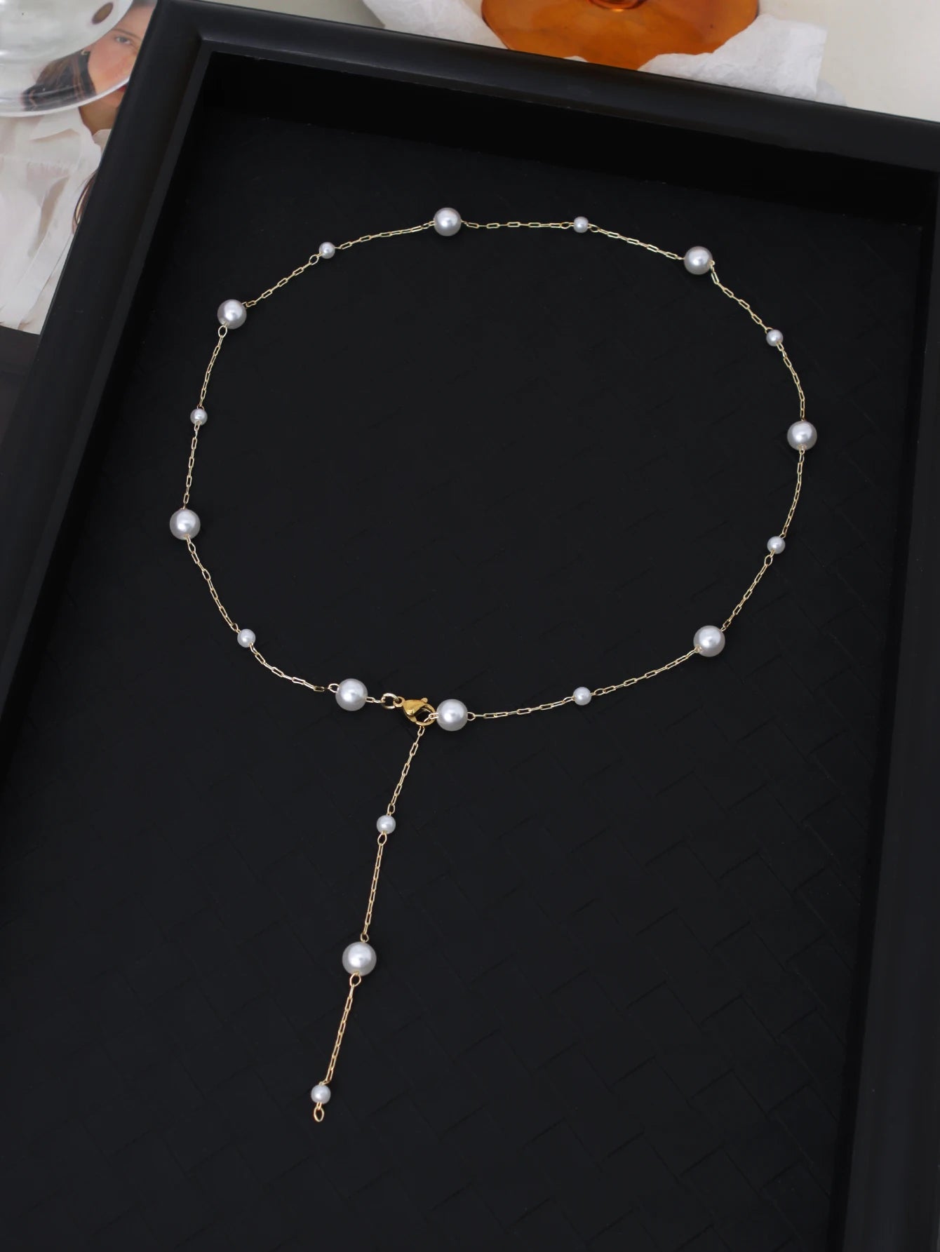 Elegant Pearl Y-Shaped Lariat Necklace - Adjustable Long Sweater Chain, Irregular Pearl Drop for Women, Bridal & Banquet Jewe