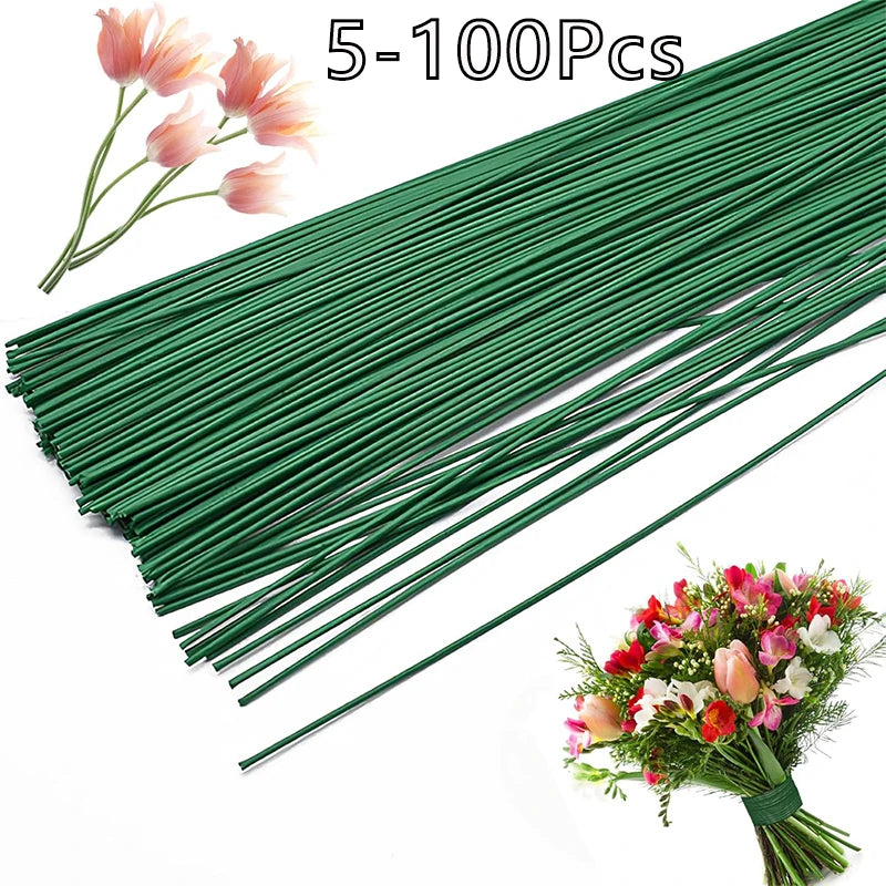 5-100Pcs Mini Green Floral Wire Stems for Florist Flower Arrangement 20/30/40cm DIY Wedding Handmade Material Decor Accessoie
