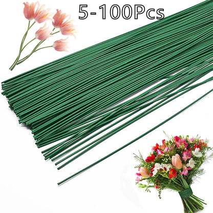 5-100Pcs Mini Green Floral Wire Stems for Florist Flower Arrangement 20/30/40cm DIY Wedding Handmade Material Decor Accessoie