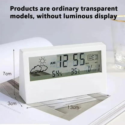 LCD Desktop Alarm Clock Transparent Calendar Weather and Digital Temperature and Humidity Display Home Appliance Smart Life -