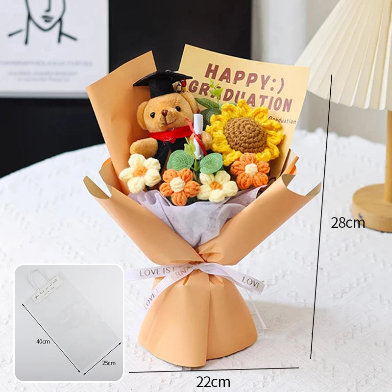 Graduation Bouquet Artificial Crochet Bouquets Hand-woven Flower Bouquet Gifts Teacher's Day Graduation Gift Flowers - S15