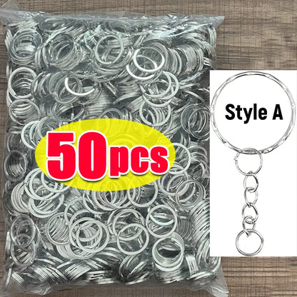 Silver Plated Metal Blank Keyring Keychain Split Ring Keyfob Key Holder Rings Women Men DIY Key Chains Key Ring Accessories -