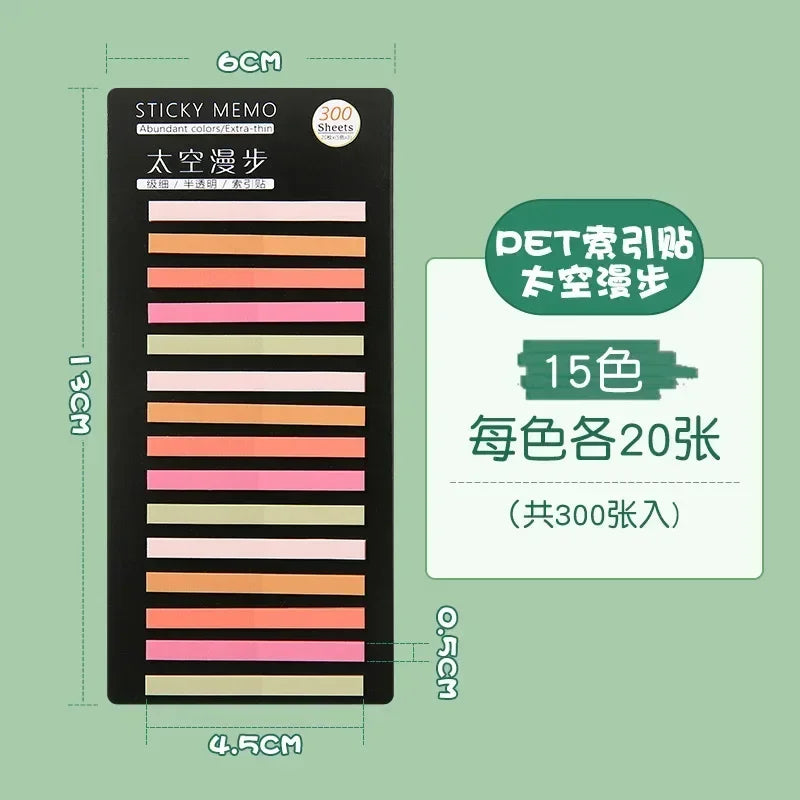 300Pcs Color Translucent Strips PET Index Sticker Note Highlight Mark Stickers Subjects Bookmarks Student Stationery Sticky N