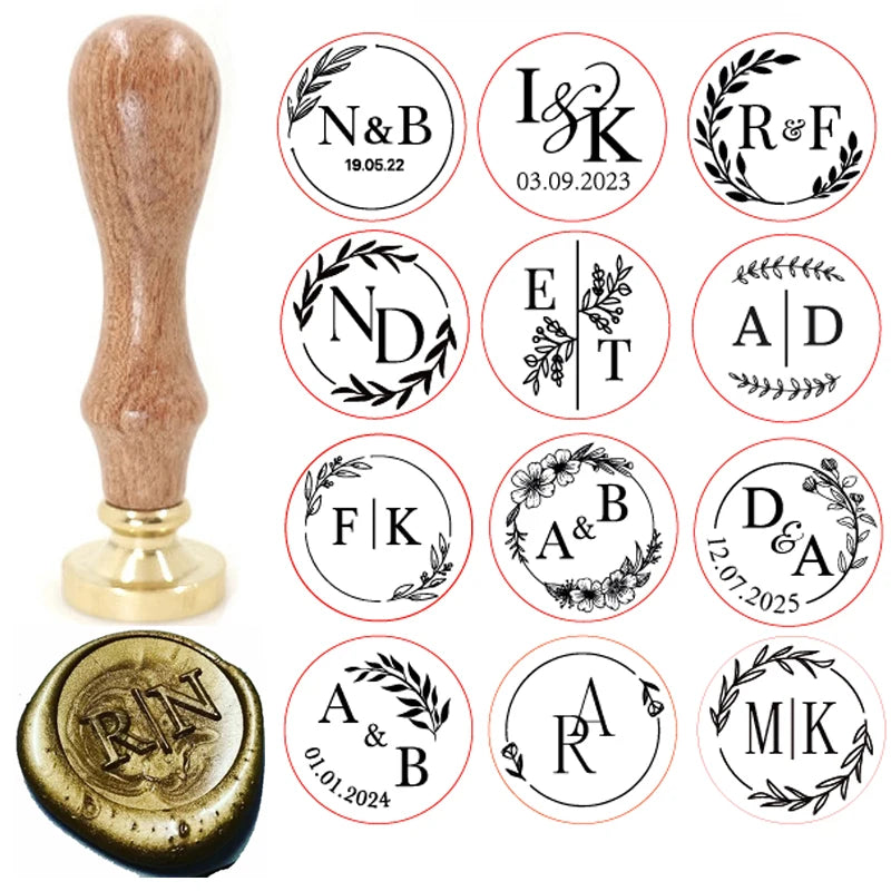Custom brass wax seal Stamp with 2 Initial Ornament wreath,Vintage Reusable for DIY Wedding Invitation & Letters,Free Engravi