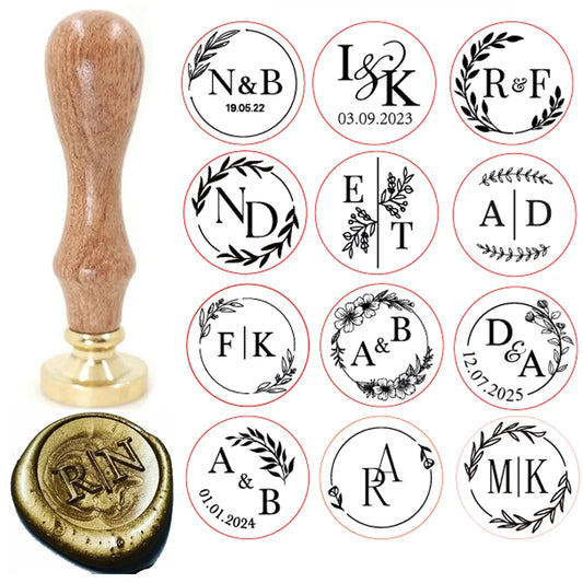Custom brass wax seal Stamp with 2 Initial Ornament wreath,Vintage Reusable for DIY Wedding Invitation & Letters,Free Engravi