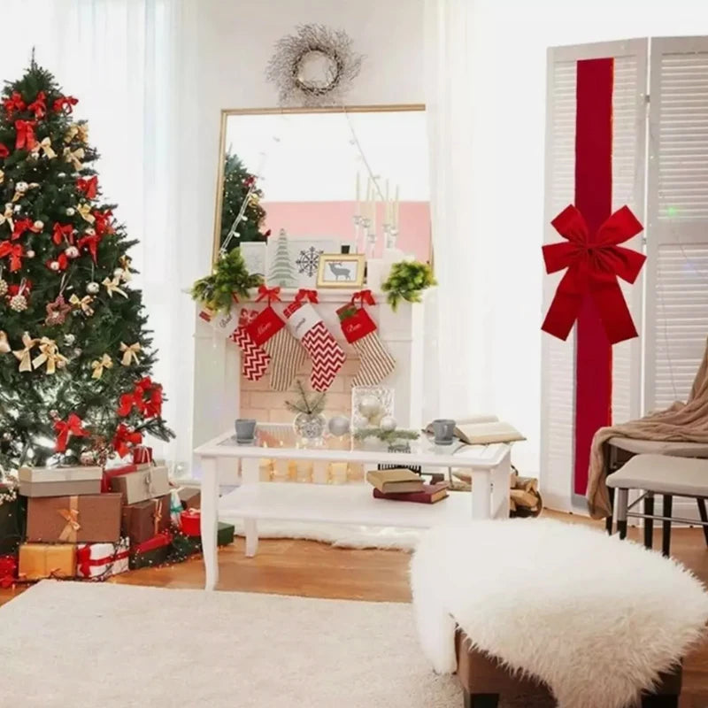 40X30Cm Xmas Big Red Bow Hanging Door Bow Ribbon Wedding Christmas Holiday Front Door Party Home Decorations New Year Diy Sup