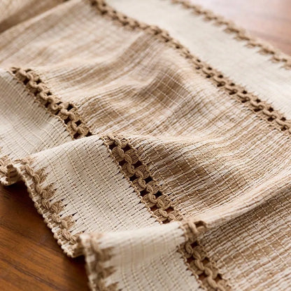Nordic Boho Striped Green Table Runner - Hand - Woven Tassels, Ideal for Spring Tables, Round Coffee Tables & Rustic Home Dec