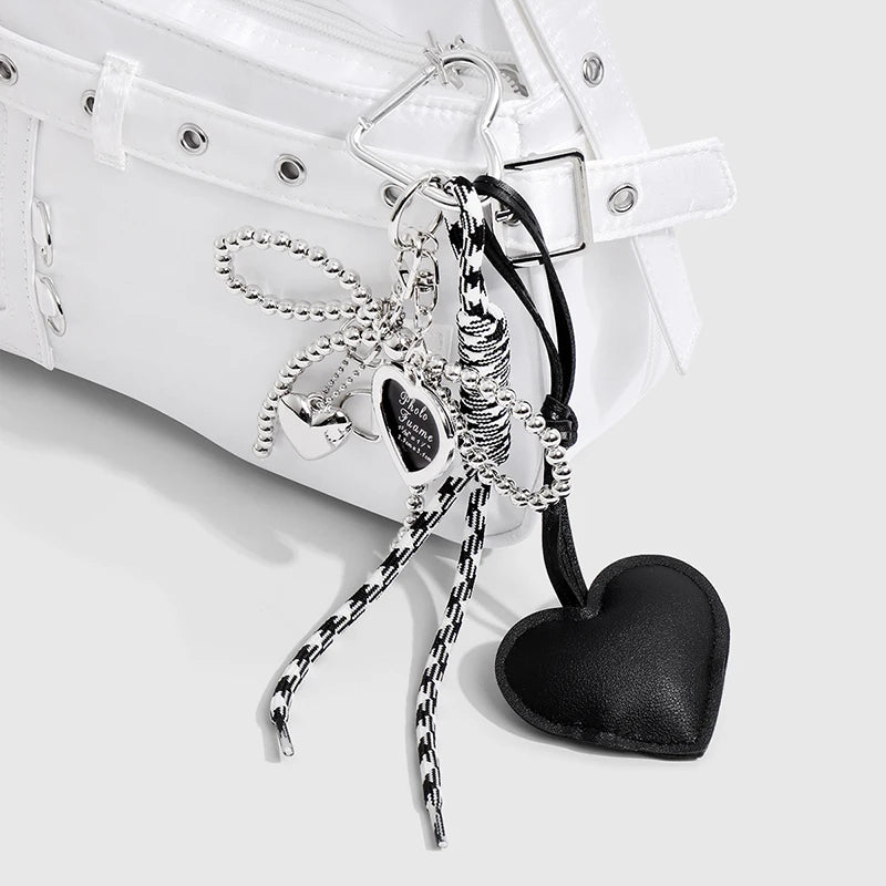 Luxury Charm Tassel Love Heart Pendant Handmade Creative Bowknot Keychain Cute Glossy Pendant Keychain Bag Accessories