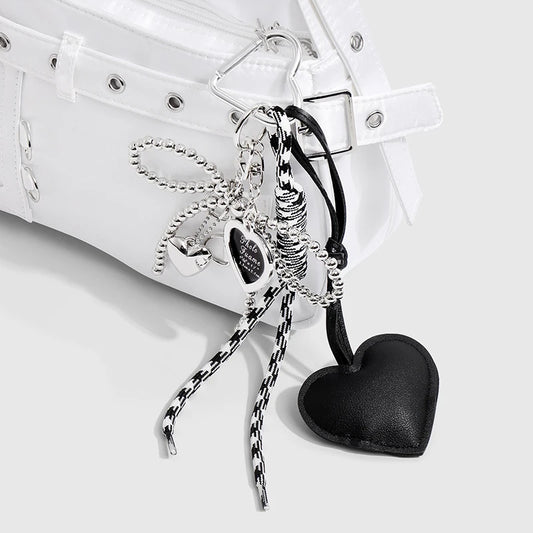 Luxury Charm Tassel Love Heart Pendant Handmade Creative Bowknot Keychain Cute Glossy Pendant Keychain Bag Accessories