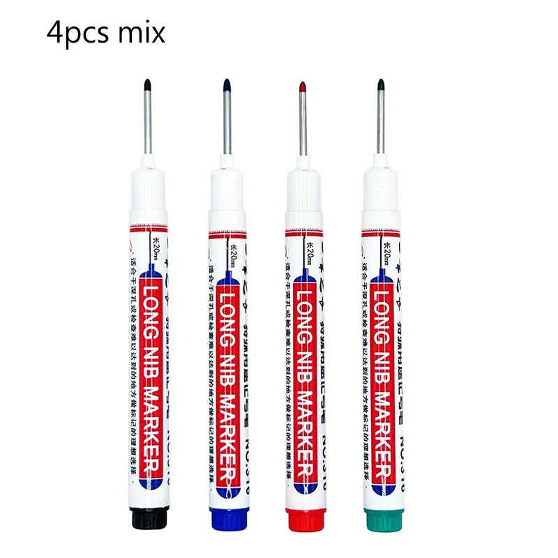 4/12 Pcs Waterproof Long Head Markers Deep Hole Marker Pen for Metal Carpenter Red/Black/Blue/Green Ink Woodworking Tools Mar