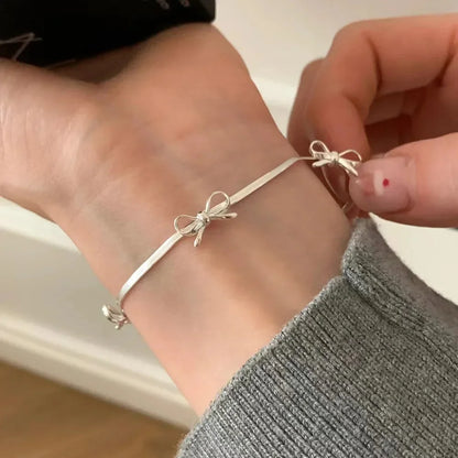 LATS Fashion Sweet Bow Bracelets for Women Girls Sparkling Delicate Ribbon Bowknot Snake Bones Chain Bracelet Party Jewelry G