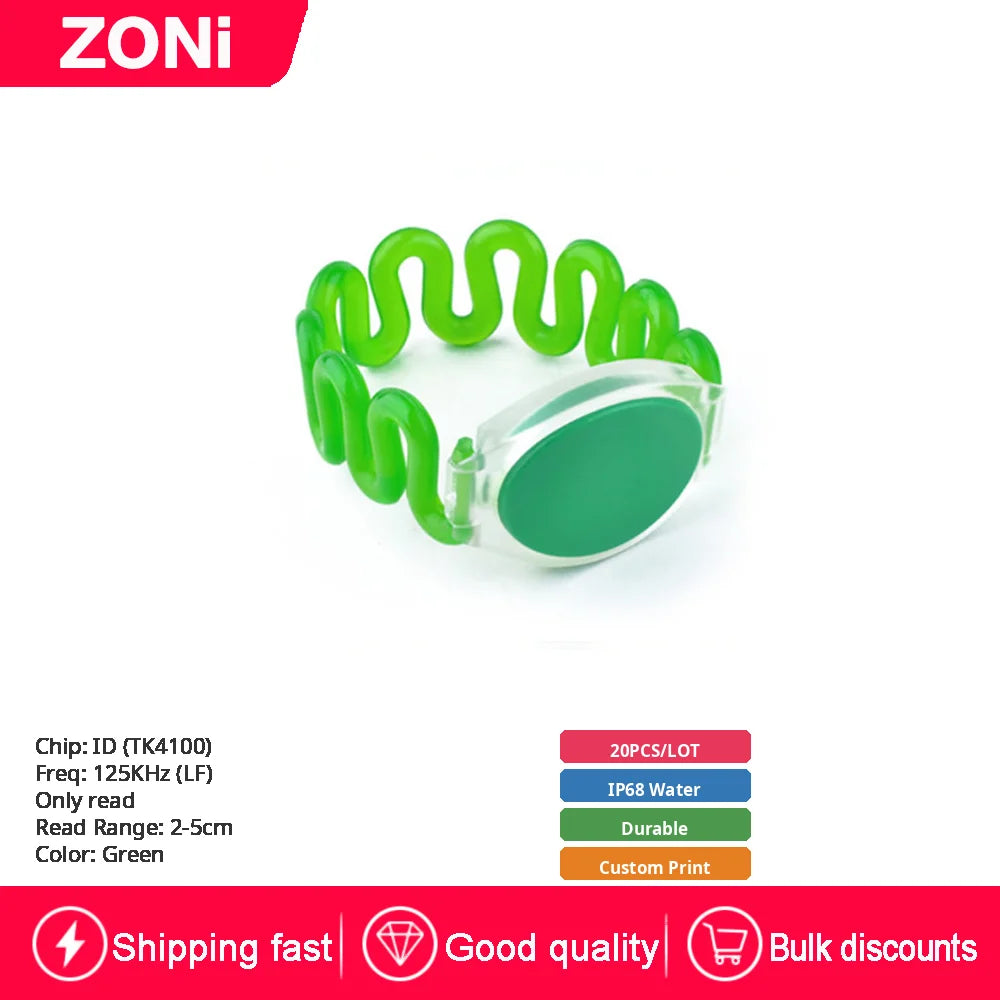 RFID IC ID Silicone Wristband Fudan F08 S50 M1 13.56MHz / TK4100 Chip 125KHz Waterproof Wrist Tag for Swimming & Foot Spa 20P
