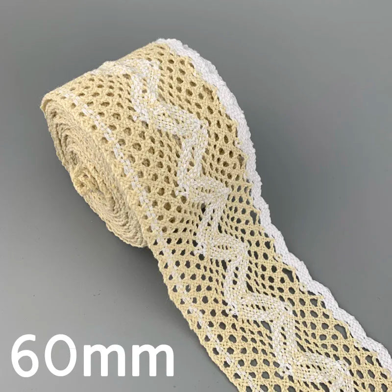Lace Ribbon Trim, White Beige Cotton Embroidered Ribbon, 5 Meter Sewing Fabric, DIY Craft Materials, Elegant Lace for Gift Wr