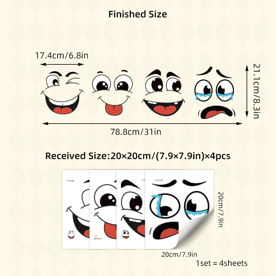 4 sheets/Set Cartoon Face Stickers,Self-Adhesive, Plastic Surface Compatible,Home Decoration Suitable for Trash Can, oilet De