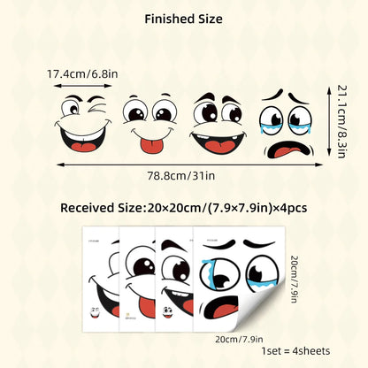 4 sheets/Set Cartoon Face Stickers,Self-Adhesive, Plastic Surface Compatible,Home Decoration Suitable for Trash Can, oilet De