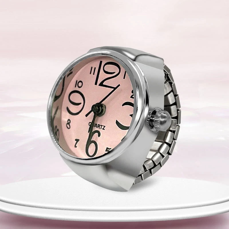 New Ring Watch Creative Circular Dial Alloy Shell Finger Couple Men And Women - pink