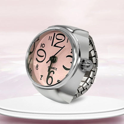 New Ring Watch Creative Circular Dial Alloy Shell Finger Couple Men And Women - pink