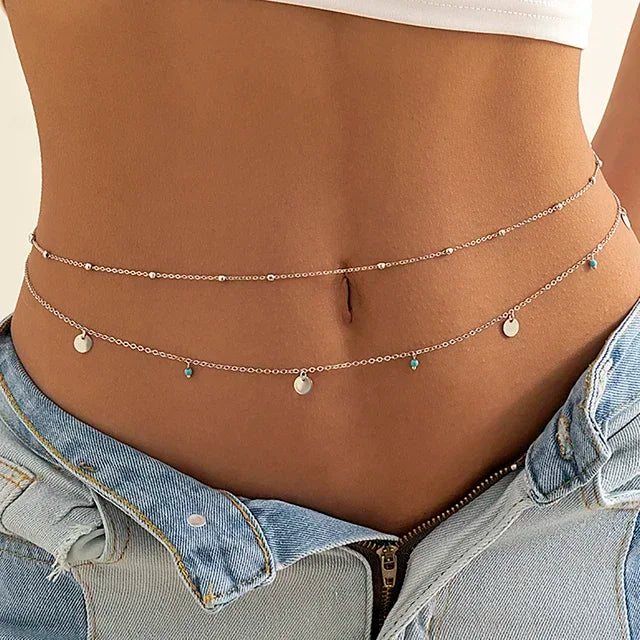 New Fashion Sexy Double Layer Pearl Chain for Women Waist Bead Belly Chain Belly Belt Summer Beach Body Jewelry Festival Gift