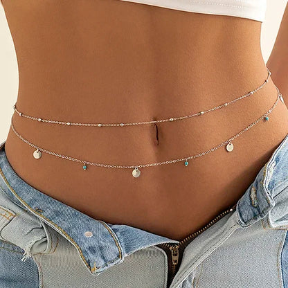 New Fashion Sexy Double Layer Pearl Chain for Women Waist Bead Belly Chain Belly Belt Summer Beach Body Jewelry Festival Gift