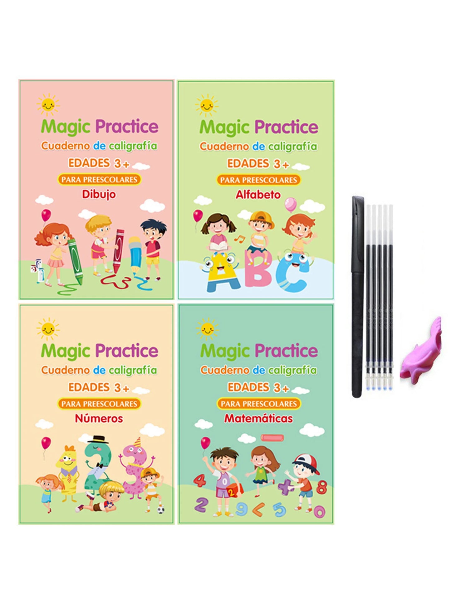 4Pcs Handwriting Workbooks Practice Copybook Magic Reusable Calligraphy Handwriting Tracing Practice Book for Kids Learning -