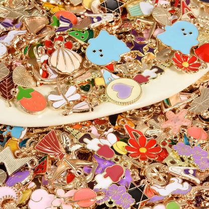 30/60/100pcs Random Mix Enamel/Drip Oil Charms For Jewelry Making Bulk Trinkets Charm Flower Heart Animal Bag Charm DIY Penda