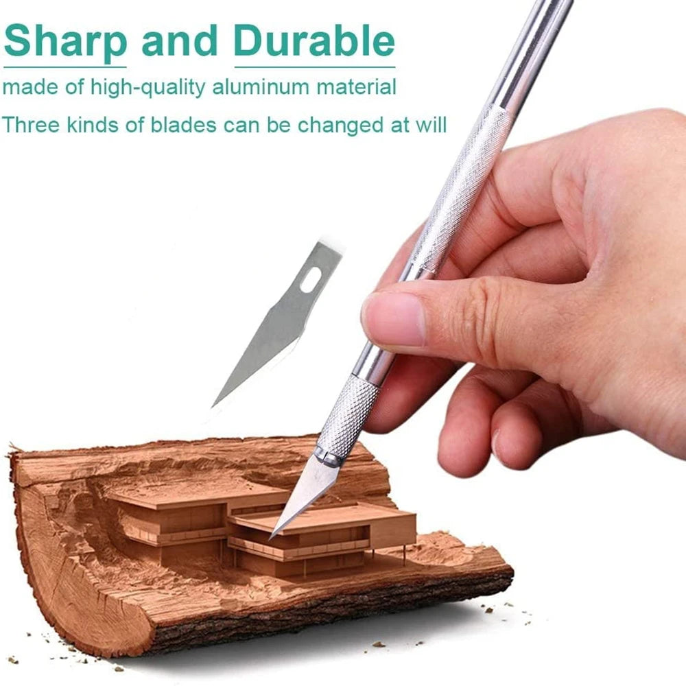 Non-Slip Metal Scalpel Knife Tools Kit Cutter Engraving Craft knives+5pcs Blades Mobile Phone PCB DIY Repair Hand Tools